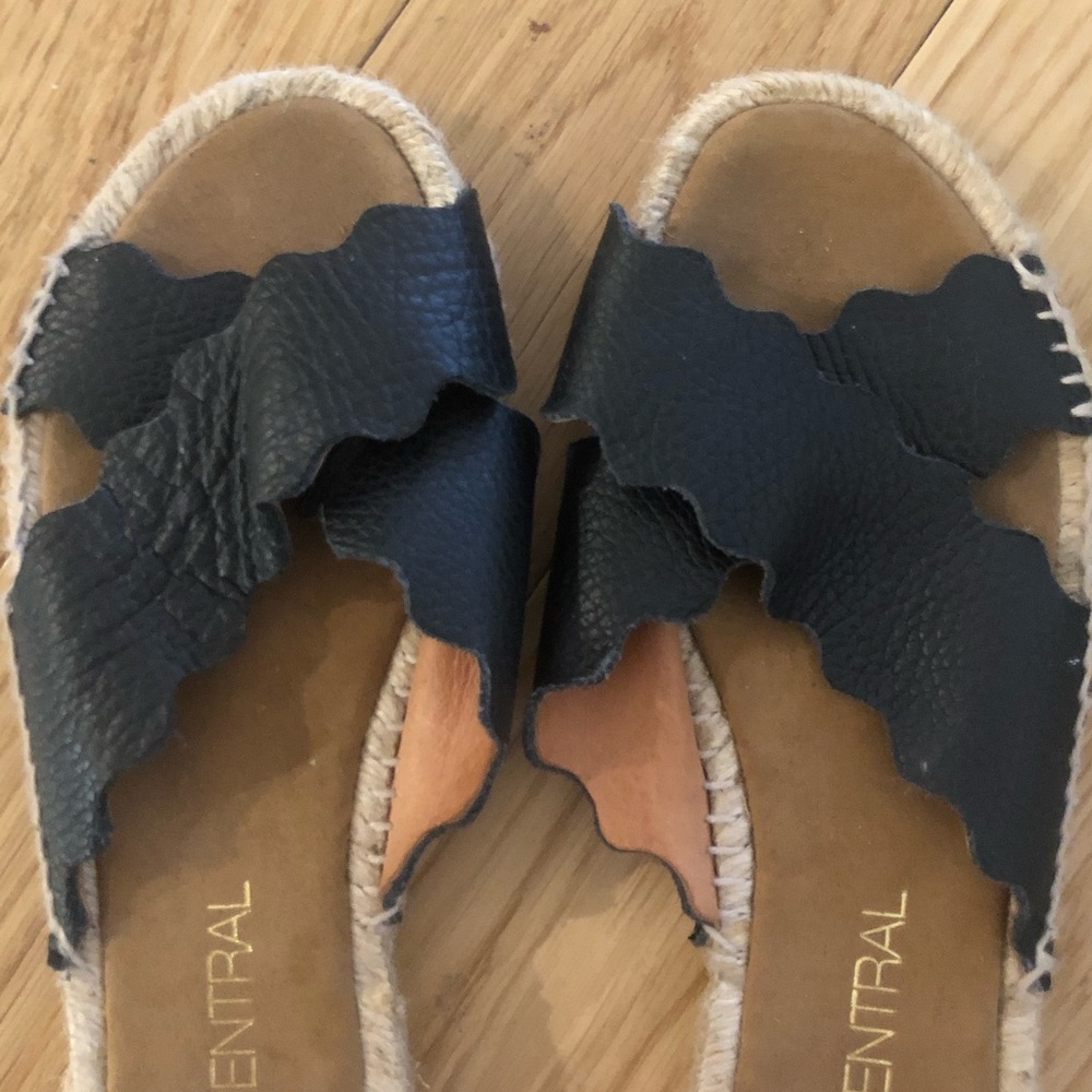 Black Leather Espadrille Sandals